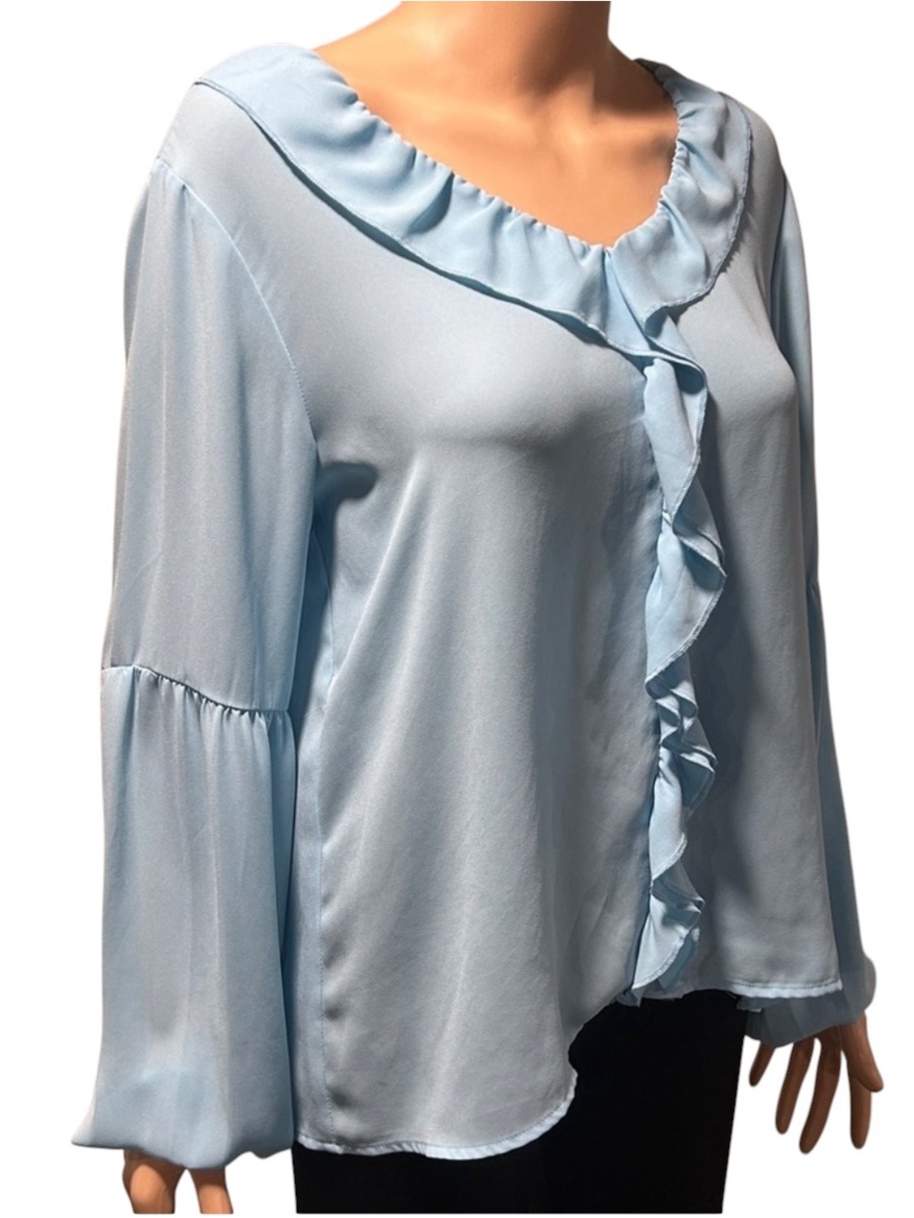 Counterparts Sky Blue Ruffle Front Blouse